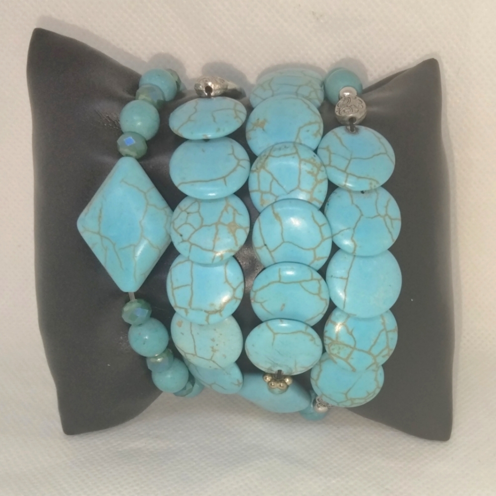 Blue Howlite Bracelet Set 4pc